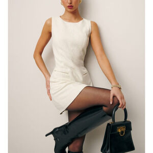Reformation Ivory Textured Sleeveless Mini Dress